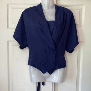 Liquid Silk Peters & Ashley Blue Short Sleeve Vest Blouse Convertible Size 12